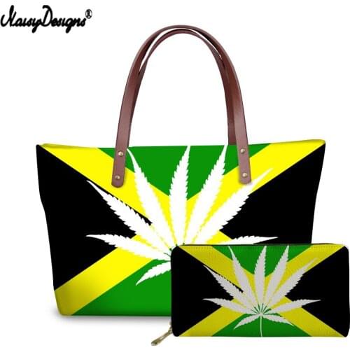 NOISYDESIGNS Jamaican Flag Printed Casual Travel Bags for Women Maple Leaf Art Pattern PU Handbag Zipper Waterproof Shoulder Bag