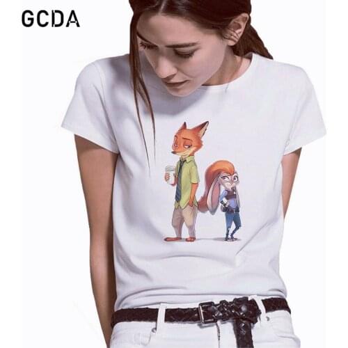 Zootopia Cartoon T shirt Women Harajuku Cute Kawaii Judy the Rabbit Nick the Fox Summer Casual Outfit Fashion Tops