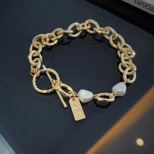 LOVOACC Retro Head Portrait Coin Charm Bracelets for Women Mujer Chunky Hollow Link Chain Pearl Toggle Clasp Circle Bracelets