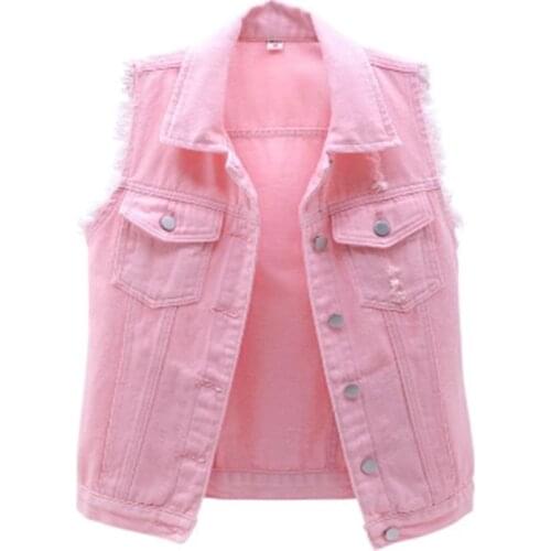 Women Plus size Denim Vest Sleeveless Waistcoat Students Casual Tops Jeans Jackets Red Pink Purple Yellow Blue White