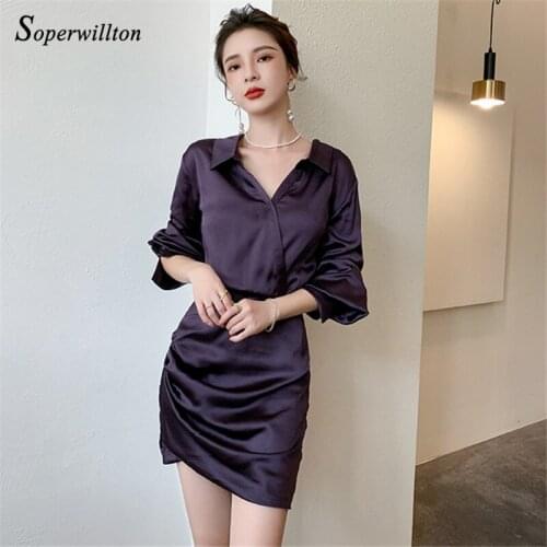 Purple Sexy Shirt Dress V Neck wrap hip Women Party Dresses 2020 Autumn Spring Mini Chic Fashion Female Dress Long Sleeve