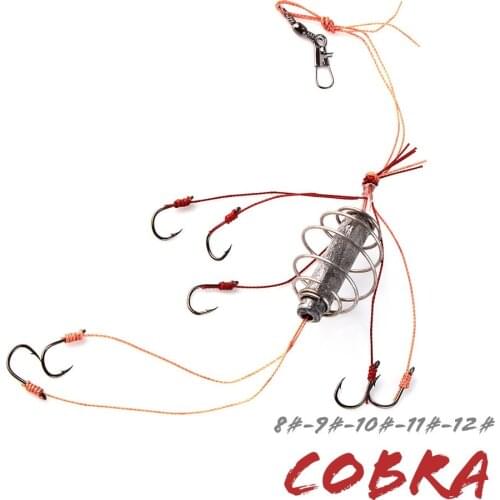 1PC Fishing Lure Feeder Double Tail Bomb Barbed Hook Size 9-12# Set Bait Cage Baitholder Catfish Jigs Carp Tackle