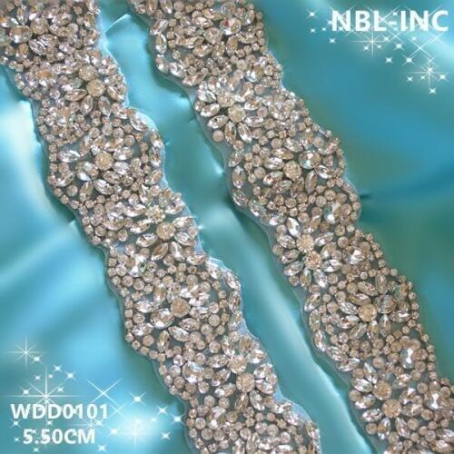 10 yards) wholesale bridal beaded silver clear crystal rhinestone applique trim iron on for wedding evening dress sash WDD0101