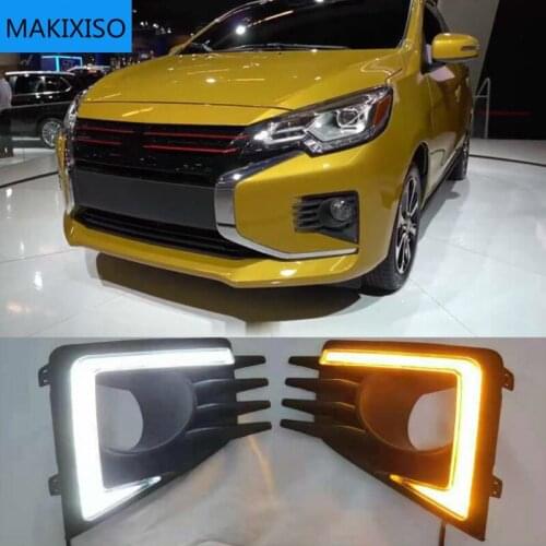 2PCS For Mitsubishi Mirage 2020 2021 LED Daytime Running Light Waterproof Yellow Turn Signal Light Bumper ABS 12V Lamp LED DRL