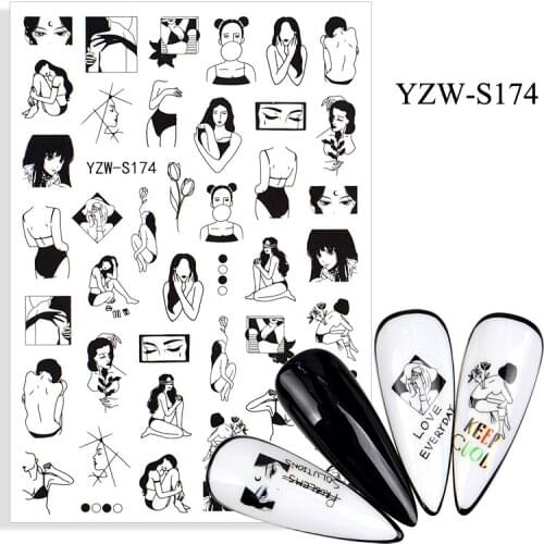 3D Stickers for Nails Line Girl Woman Flowers Nail Foil Decal Sliders Stickers for Manicure Nail Art Decoration Accessories