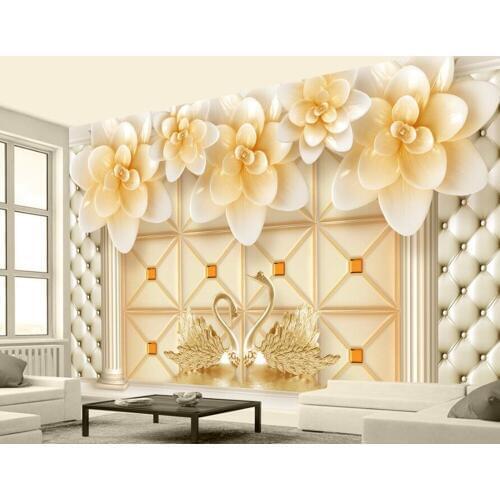 3D luxury embossed jasmine soft wallpaper mural papel de parede,bedroom living room sofa tv wall kitchen wall papers home decor