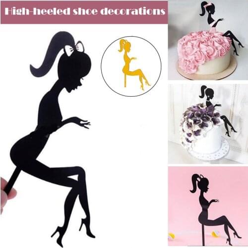 High Heels Lady Girl Acrylic Cake Topper Wedding Decorations Happy Birthday Dessert Cupcake Topper Durable RE