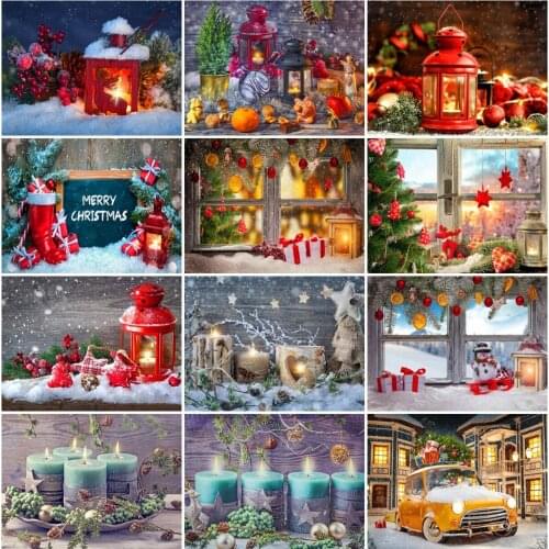 AZQSD 5D Diamond Painting Winter Candle Cross Stitch Rhinestones Diamond Embroidery Christmas Landscape Mosaic Home Decor Gift