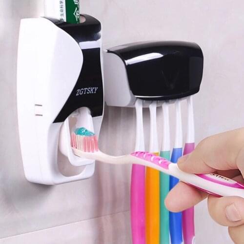 Automatic Toothpaste Dispenser Wall Mount Dust-proof Toothbrush Holder Wall Mount Storage Rack Bathroom Accessories Set Squeezer