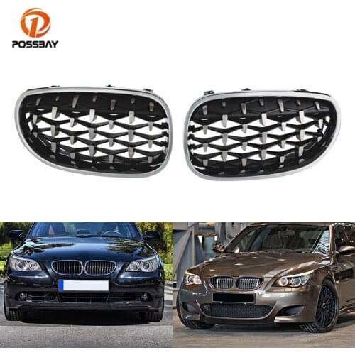 POSSBAY 1 Pair Car Diamond Mesh Grills Front Kidney Bumper Grilles Sport Grills Car-Styling for BMW E60 E61 M5 2004-2011