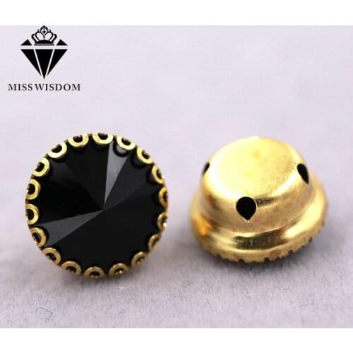 Free shipping Black Round shape glass crystal sew on rhinestones gold base lacy claw rhinestone Diy garment/clothing accessories