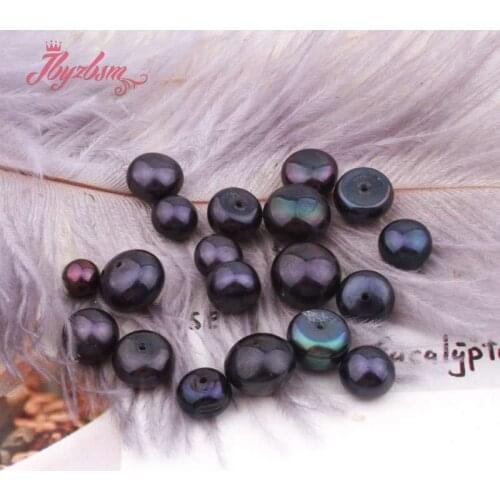 3A Grade Half Drilling Black Freshwater Pearl Button Beads Natural Stone Beads For Yourself DIY Earring Jewelry Fashion 5 Pair