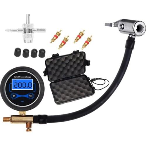 0-200PSI Digital Tire Tire Pressure Gauge LCD Pressure Gauge Inflation Extension Tube Car Truck Motorcycle