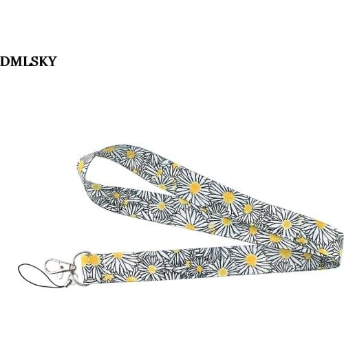DMLSKY white Daisy Lanyard Keychain Lanyards for keys Badge ID Mobile Phone Rope Neck Straps Accessories Gifts M4687