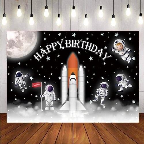 Space Astronaut Photography Backdrop Boys Birthday Party Space Shuttle Lunar Surface Background Photo Studio Prop