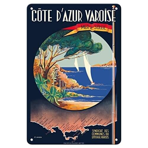 French Riviera Varoise (Côte d'Azur Varoise) - Sea & Sun - Railroad by B. Moréra c.1910s Metal Tin Sign