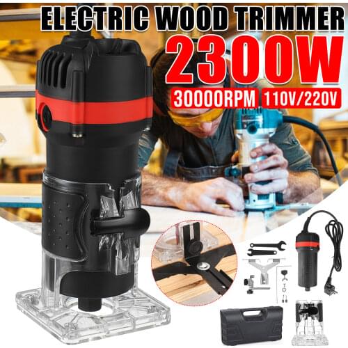 220V 2300W Woodworking Electric Trimmer Wood Milling Engraving Slotting Trimming Machine Hand Carving Router EU Plug 6.35mm