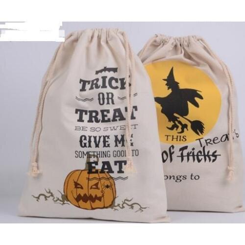 Cotton Canvas Halloween Sack favor Gifts bags Children Candy Gifts Bag Party Pumpkin Spider treat or trick Drawstring Bags COS