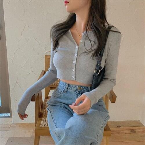 O-neck Short Knitted Sweaters Women Thin Cardigan Long Sleeve Sun Protection Crop Top