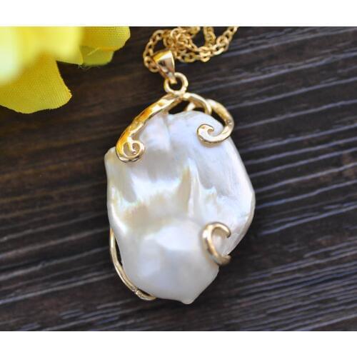 Z10090 Handmade 38mm Big Baroque White Keshi Reborn Pearl Pendant