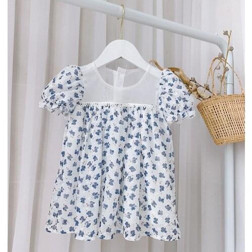 Summer Girls Kids Princess Mesh Flora Dress Children Baby Infants Puff Short Sleeve Korean Dresses Vestidos Sundress S12512