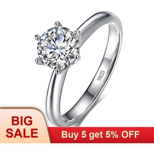 Fashion 100% Pure Original Gold Filled Ring Natural 2 Carat White Solitaire Cubic Zircon Wedding Ring for Women