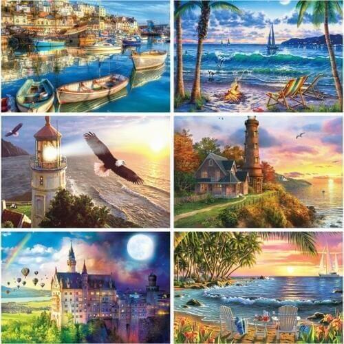 MOONCRESIN DIY Full Square Diamond Painting Sale Landscape Cross Stitch 5D Diamond Embroidery Seaside Home Decoration Scenery