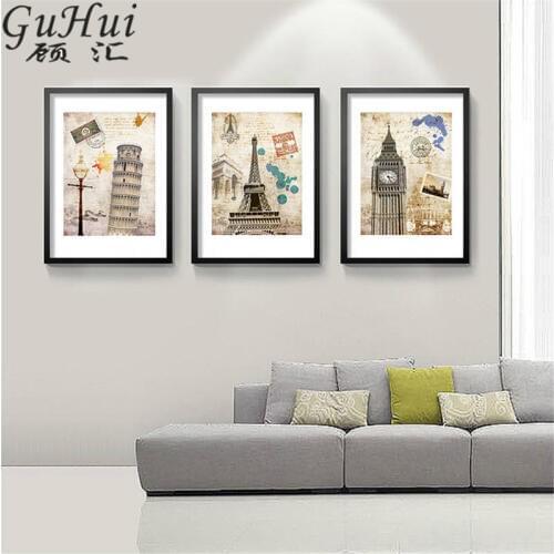 Vintage Buildings Leaning Tower Pisa Eiffel Tower Big Ben Canvas Painting No Frame Decor Statue of Liberty Wall Poster Cuadros