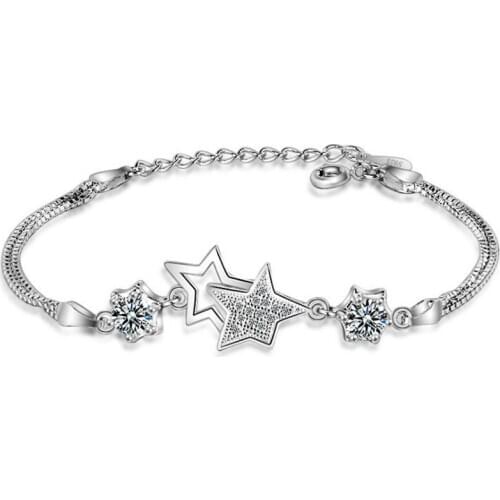 New Fashion Beautiful Personality Five-point 925 Sterling Silver Jewelry Exquisite Crystal Sweet Cute Star Bracelets SB236
