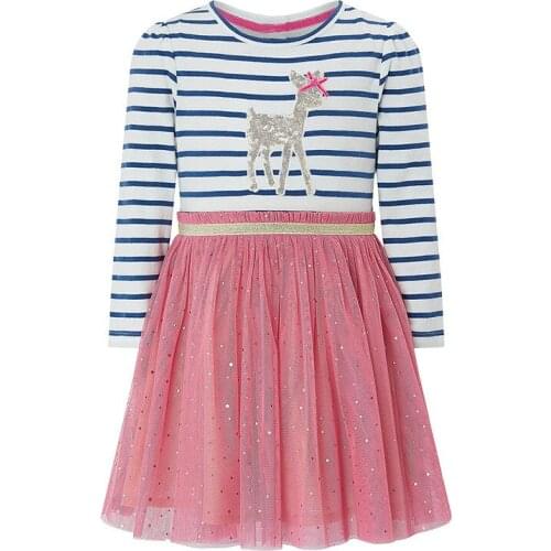 New Girls Dresses Shiny Gauze Party Fashion Princess Dress Autumn Long Sleeve Stripe Kids Children Dresses