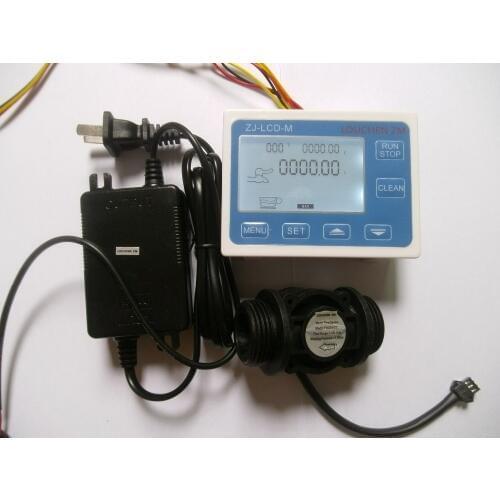 NEW G1" Flow Water Sensor Meter+Digital LCD Display control + 24V Power Adapter