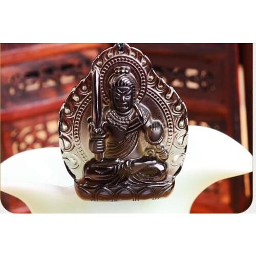 A new spot Rooster Natural Korean ice Obsidian patron Fudo statue natal Buddha Pendant