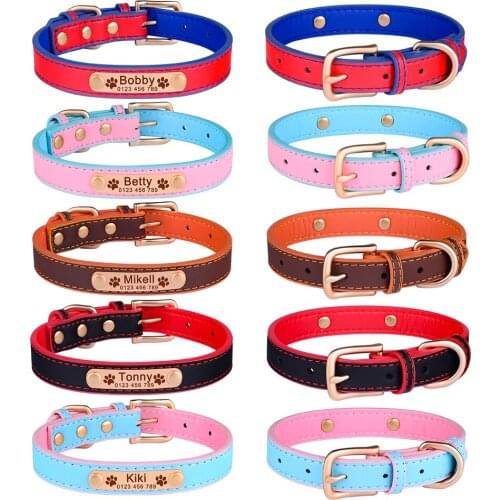 Personalized Dog Collar Adjustable Soft Leather Unisex Cat Collar Custom Free Engraved Dog Tag Small Large Product Dog Collar