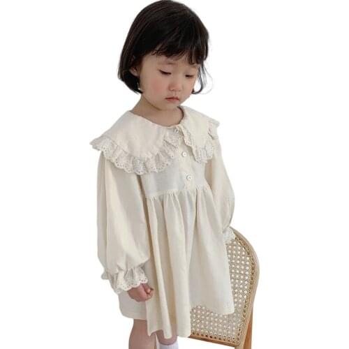 Girls Princess Dress 2021 Spring Autumn Korean style Baby Girls Long Sleeve Cotton Fashion Lacework Patchwork Dress