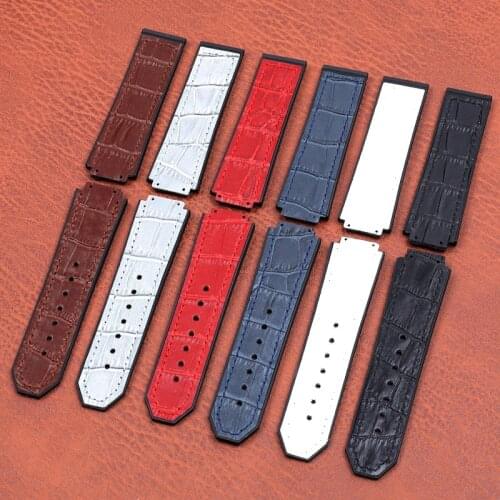 Watch Accessories For Hublot Straps 23mm*15mm Black Blue / Orange Leather Rubber Strap For Men