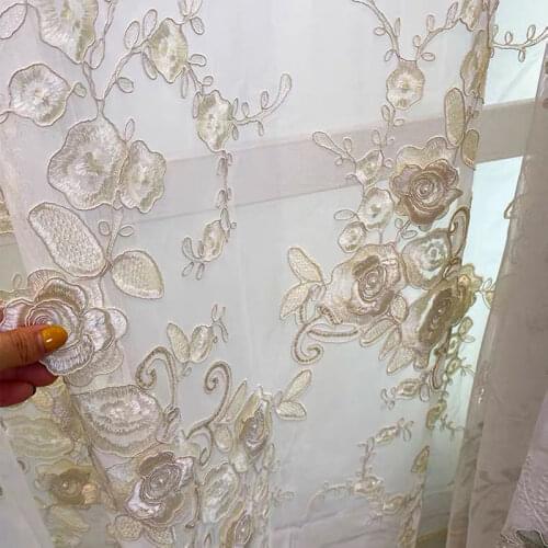 European Luxury Embossed Embroidery Tulle Curtain 3D Beads Sheer Curtain For Living Room Bedroom Luxury Royal Home Decor Voile#4