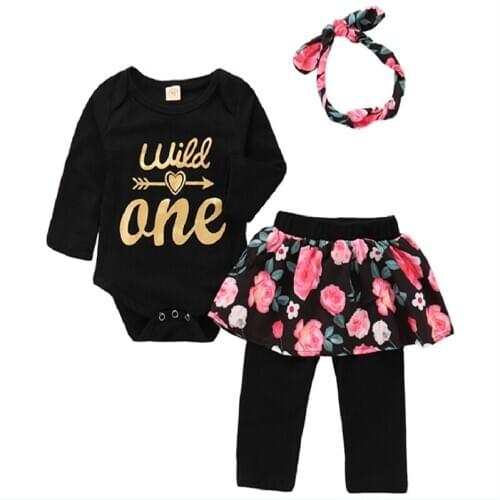 Infant Newborn Baby Girls Tops Long Sleeves Romper and Printing Floral Skirt Pants Outfits Set Clothes Casual