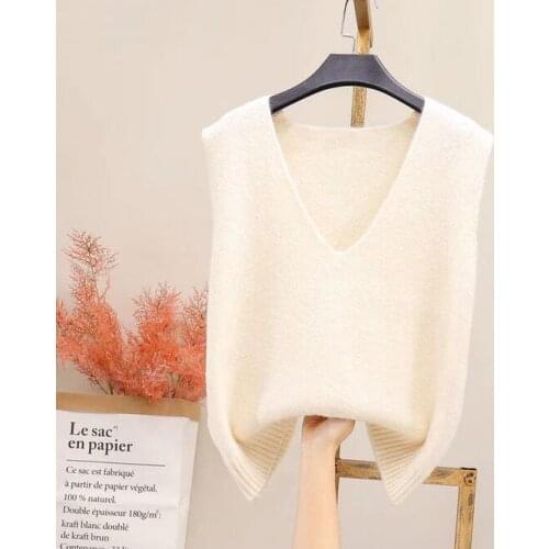 2021 Spring Autumn V-neck Knitted Vest Coat Loose Womens Versatile Top Girls Wear College Leisure Outside Student White