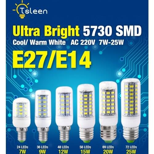 High Quality 220V 7W 9W 12W 15W 20W 25W 5730 SMD LED Corn Bulb Lamp Light Warm White Cool White Bulb E27 E14 Base For Home Decor