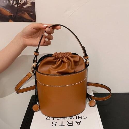 Women Vintage Brown Leather Messenger Bags Ladies Bucket Bag Sac Solid Crossbody Bags for Women Shoulder Bag Handbag Female New