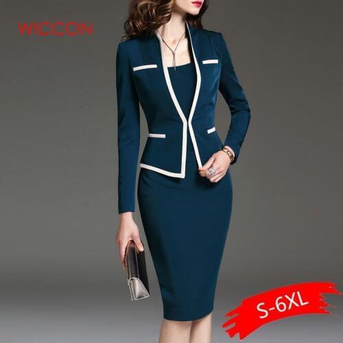 Women Suits Bodycon Dress Jacket 2 Pieces Set Office Wear Jacket Dress 2021 Spring Autumn Female Dress Suits Plus Size 6XL