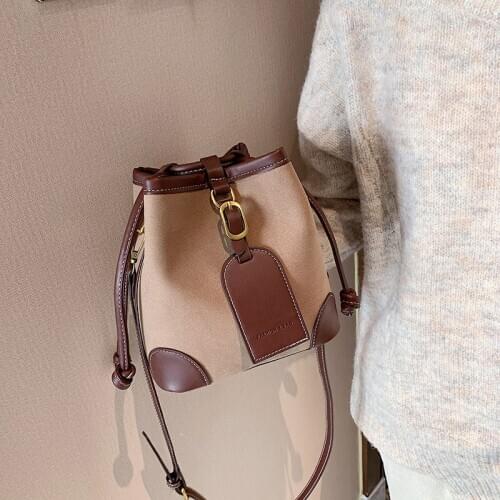 Women Vintage Small Bucket Bags Handbags PU Leather Shoulder Bags Girls Drawstring Crossbody Bags