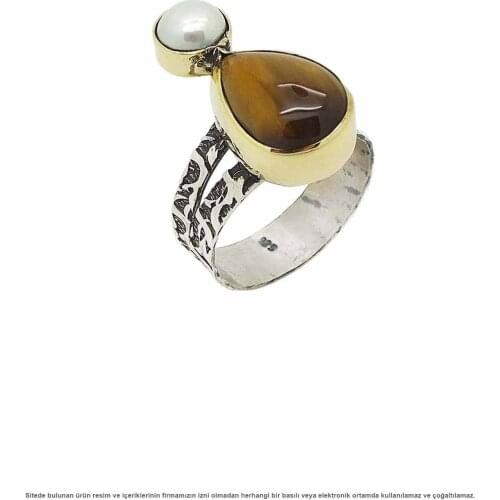 Silver Natural Tiger 'S Eye Stone Women Ring