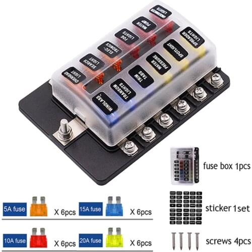 12/10/8/6 Ways Car Blade Holder Fuse Box Modified Terminal Block Fuse with LED Warning Light for Car Boat Marine Trike 12V 24V