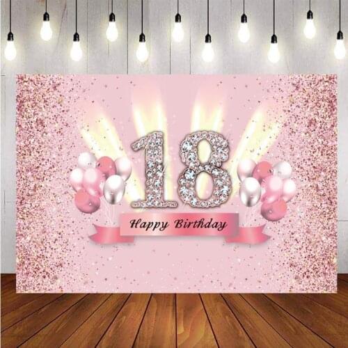 18th Backdrop Pink Balloon Rose Gold Glitter Lady Happy Birthday Party Photo Background Banner Decorations Supplies