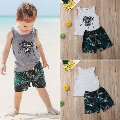2PCS Casual Cute Newest Fashion Toddler Baby Clothes Sleeveless Vest Tops+Print Short Pants Outfit Set