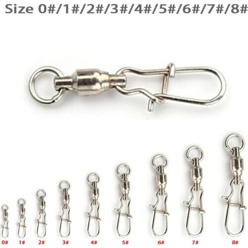 20pcs/Lot Ball Bearing Swivels Crane Duo Lock Snap Trolling Rigging Fishing Hook Connector 0# 1# 2# 3# 4# 5# 6# 7# 8