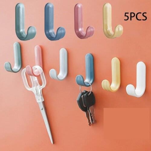 5PCS Towel Hooks Plastic Door Hangers Self Adhesive Wall Hangers Hat Racks Keys Hanger wall organizer Home Decor