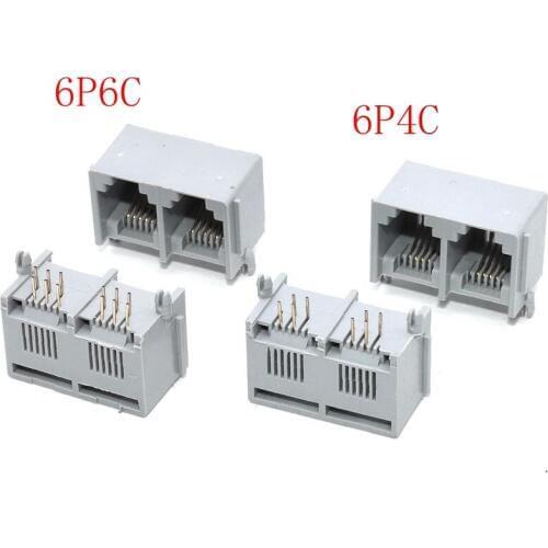 50pcs 6p4C/ 6P6C 1*2 ports 90 - degree grey network interface RJ45 connector