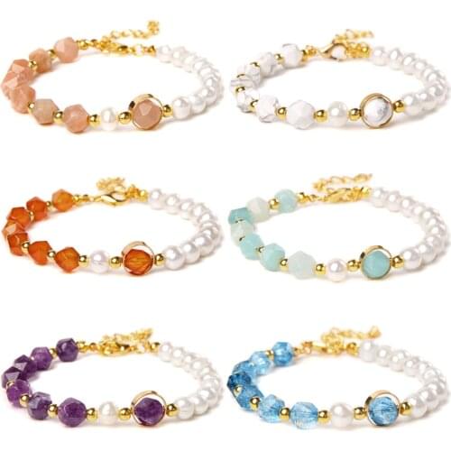 Reiki Natural Freshwater Pearls Beads Bracelets Women Faceted Amethyst Jewerly Gold Chain Bangle Men Adjustable Charm Bracelet